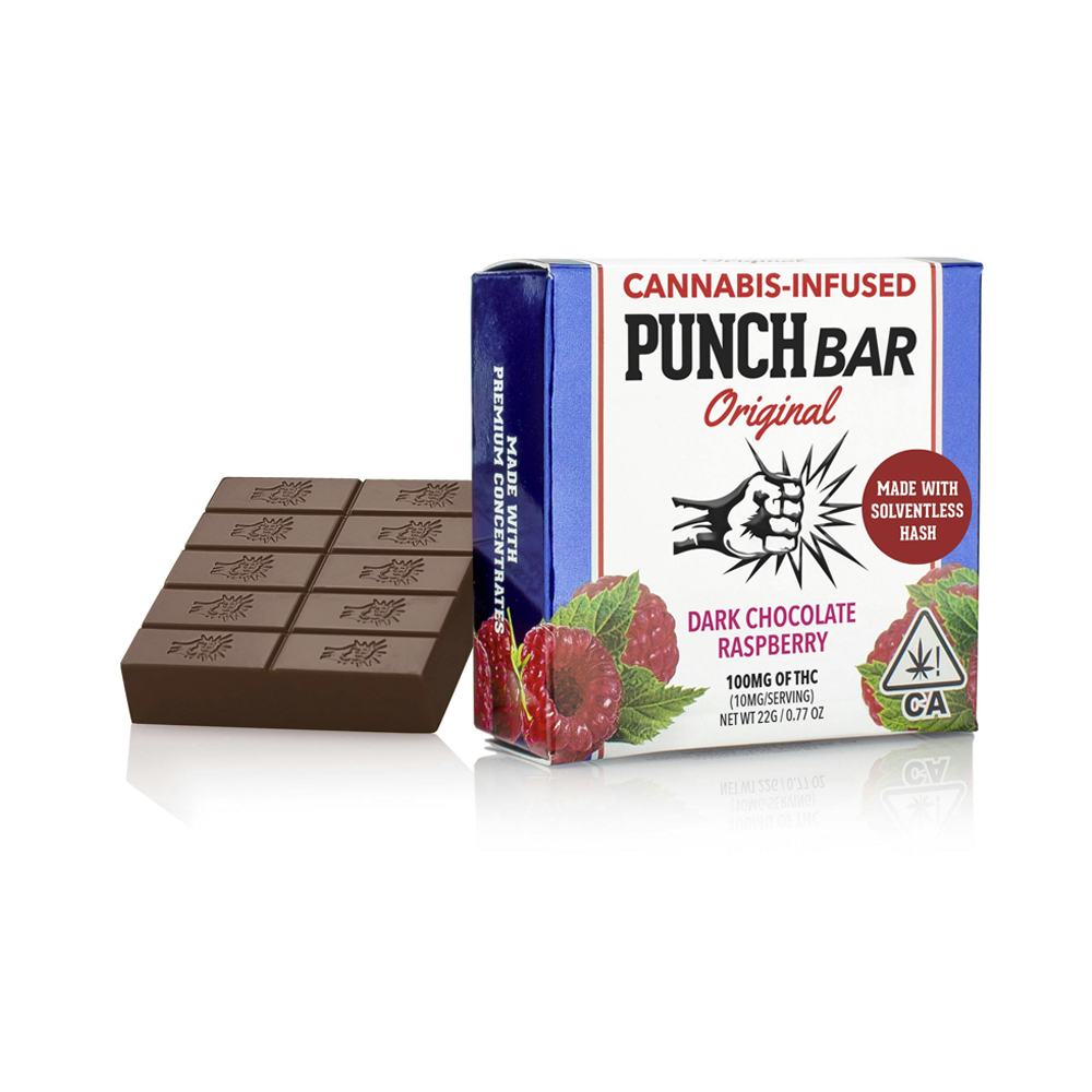 Photograph of product: RASPBERRY DARK CHOCOLATE SOLVENTLESS PUNCH BAR