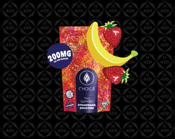Photograph of product: 200mg Strawnana Smoothie Hybrid Gummies - Choice Chews