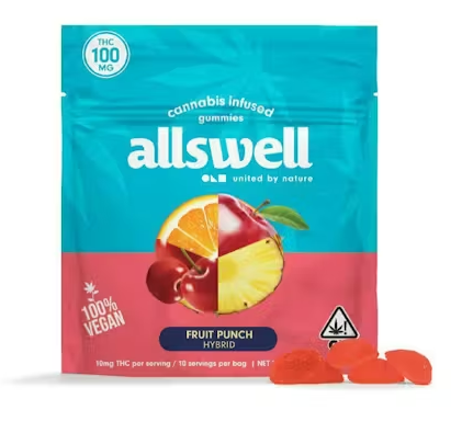 Photograph of product: Allswell Fruit Punch Hybrid Gummies 100mg