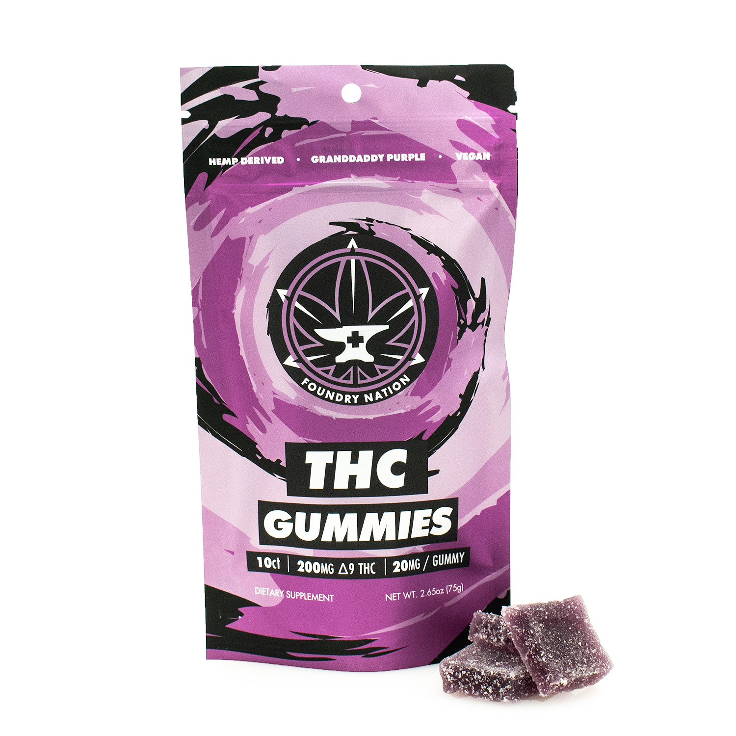 Photograph of product: Foundry Nation - 20mg TH-oui Gummies - Granddaddy Purple - 10ct