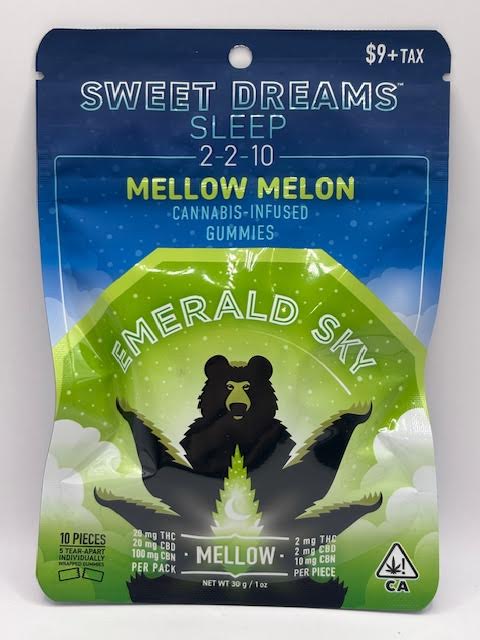 Photograph of product: Sweet Dreams Mellow Melon Sleep 2:2:10 140mg 5 Pack Gummies - Emerald Sky