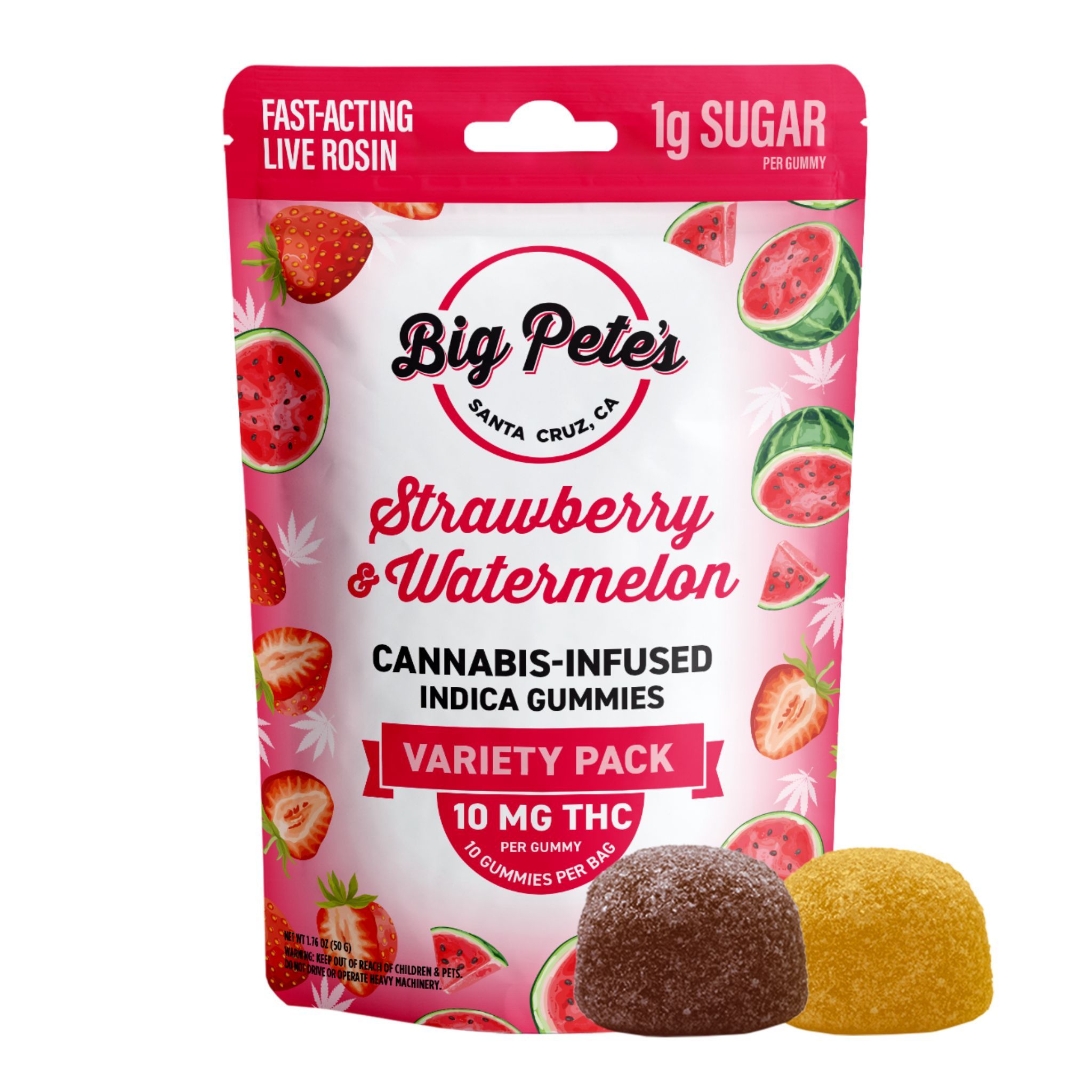 Photograph of product: Big Petes Gummies 10PK Strawberry & Watermelon 100MG