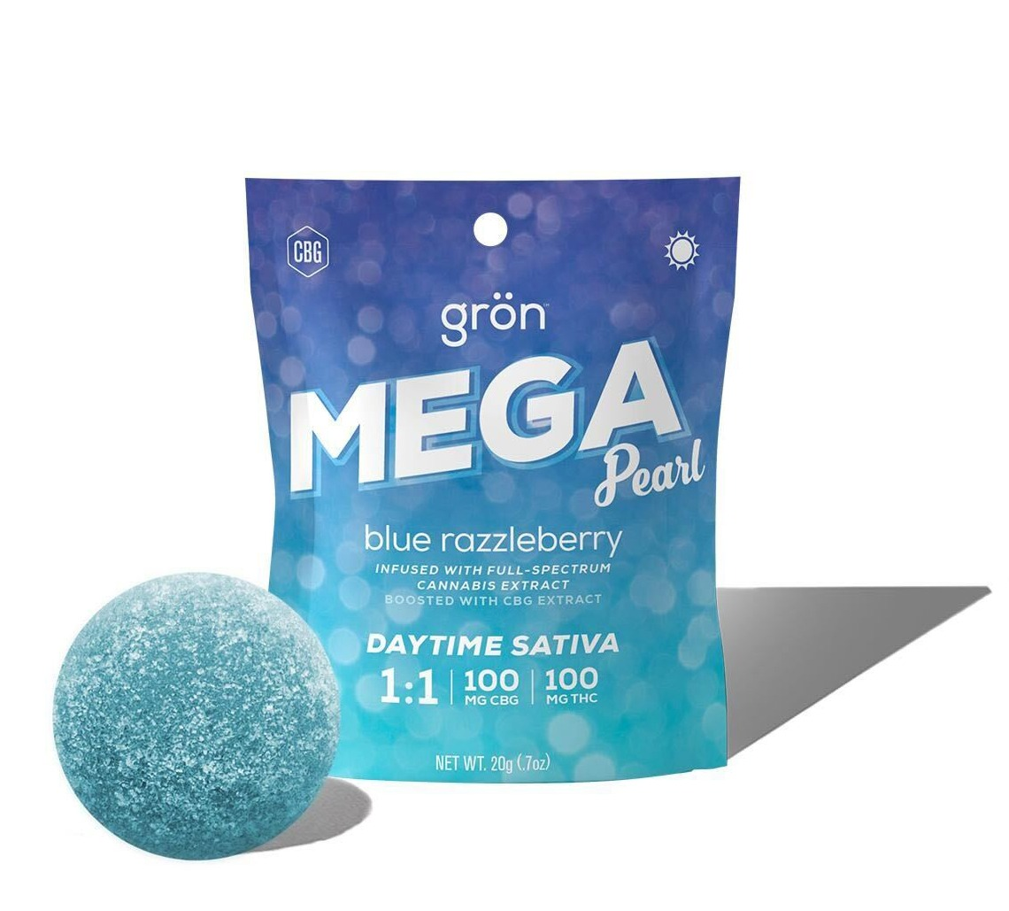 Photograph of product: Gron Mega Pearl | Blue Raspberry Gummy 1:1 TH-oui/CBG