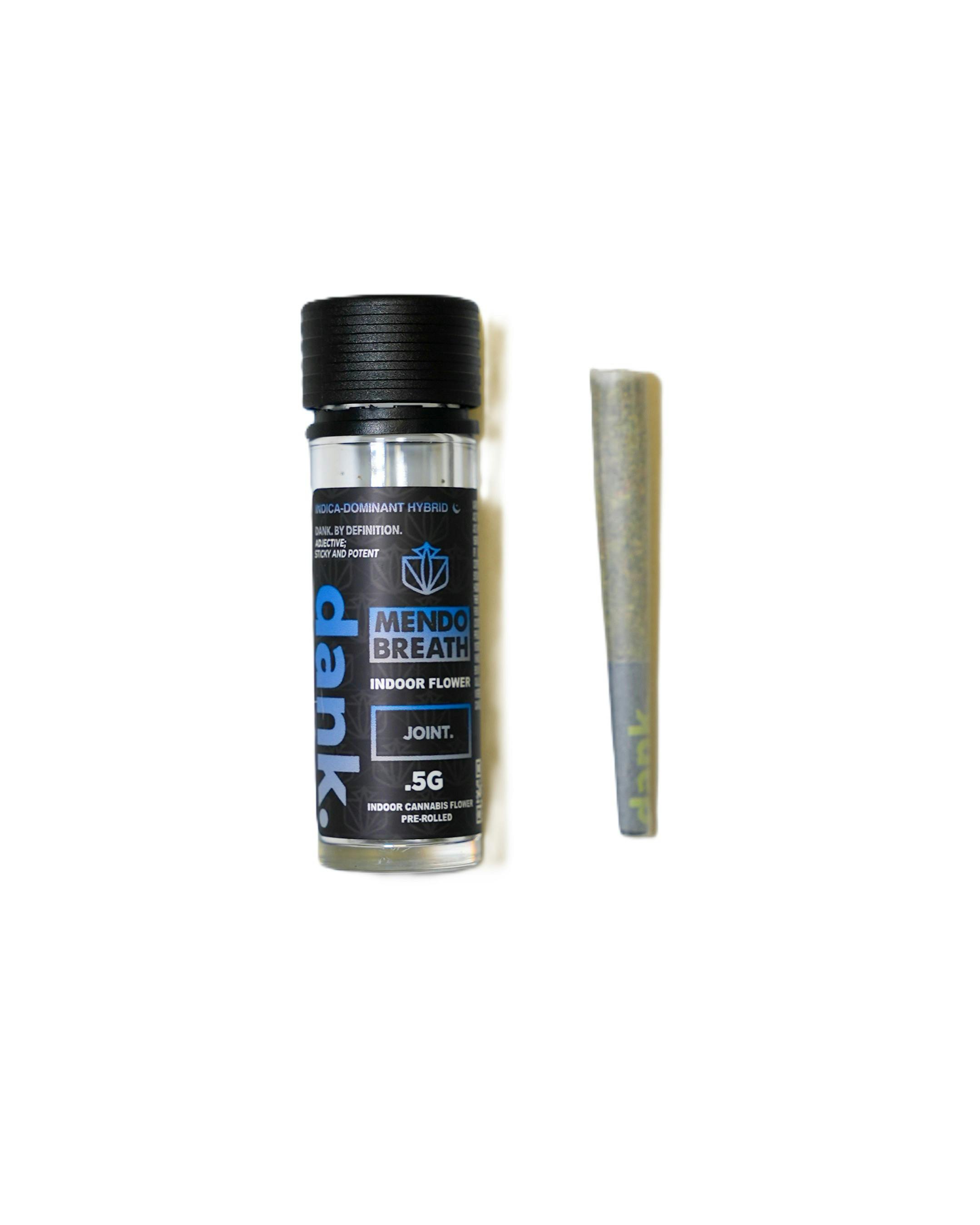 Photograph of product: Dank | Preroll | Mendo Breath | .5g | Oui'd-Hybrid | 29.20% TH-oui