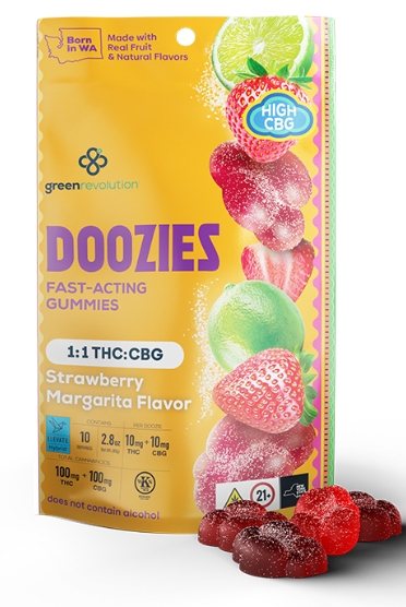 Photograph of product: Green Revolution Doozies Gummies | 1:1 TH-oui/CBG | Strawberry Margarita