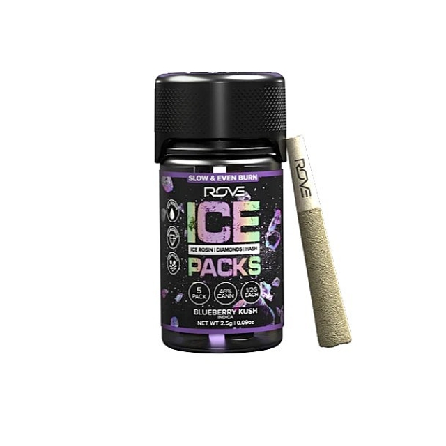 Photograph of product: BLUEBERRY KUSH 2.5G 5PACK ROSIN INFUSED PREROLLS