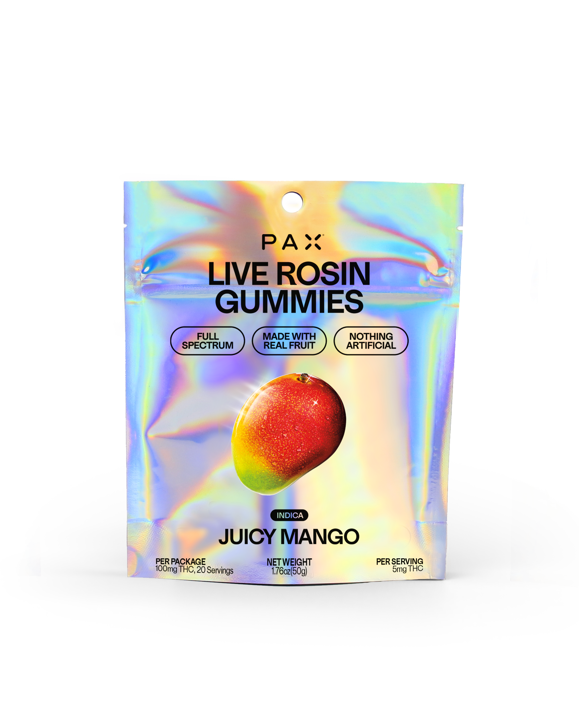 Photograph of product: PAX - Summer Mango - 5mg Live Rosin Gummies - 20-Pack - 100mg