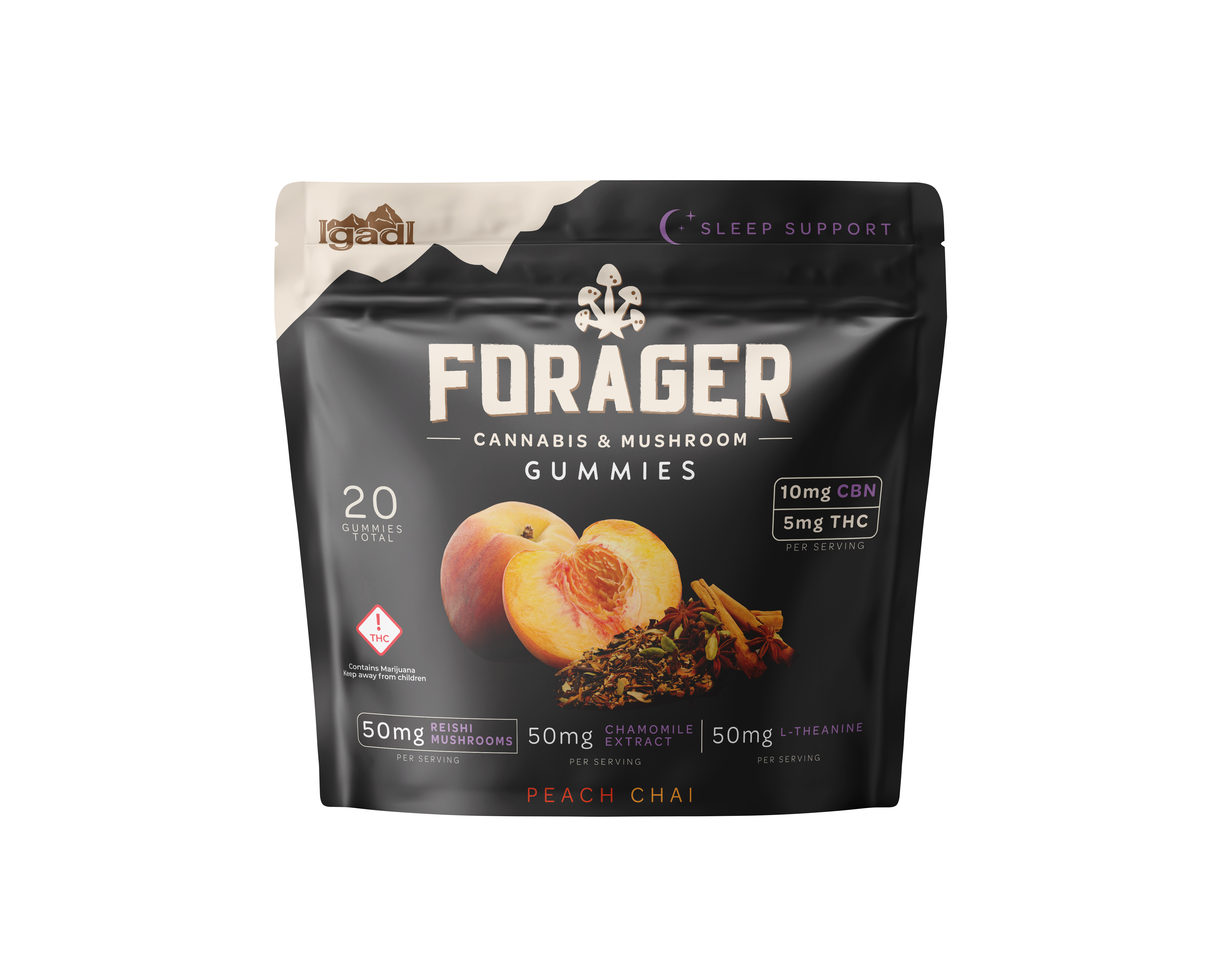 Photograph of product: IgadI | Forager Sleep Gummies | Peach Chai 2:1 (TH-oui/CBN)