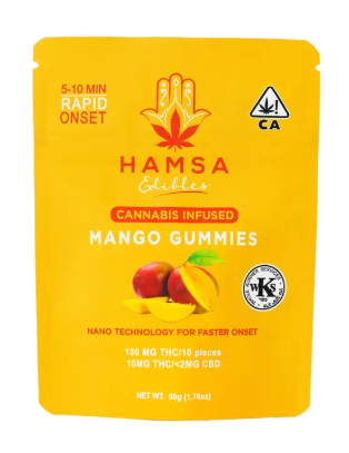 Photograph of product: Hamsa | Edibles | Fast-Acting | Infused | mango | 100mg-Oui'd