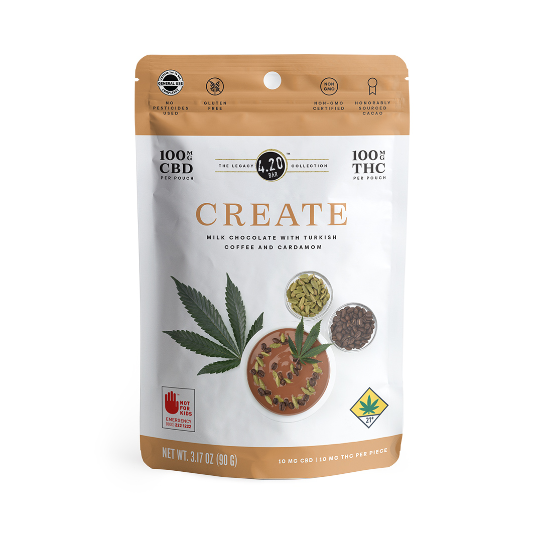 Photograph of product: 420 Mini Legacy | Create Milk Chocolate with Turkish Coffee & Cardamon | DOH | 10pk | 100mg TH-oui : 100mg CBD : 100mg CBG