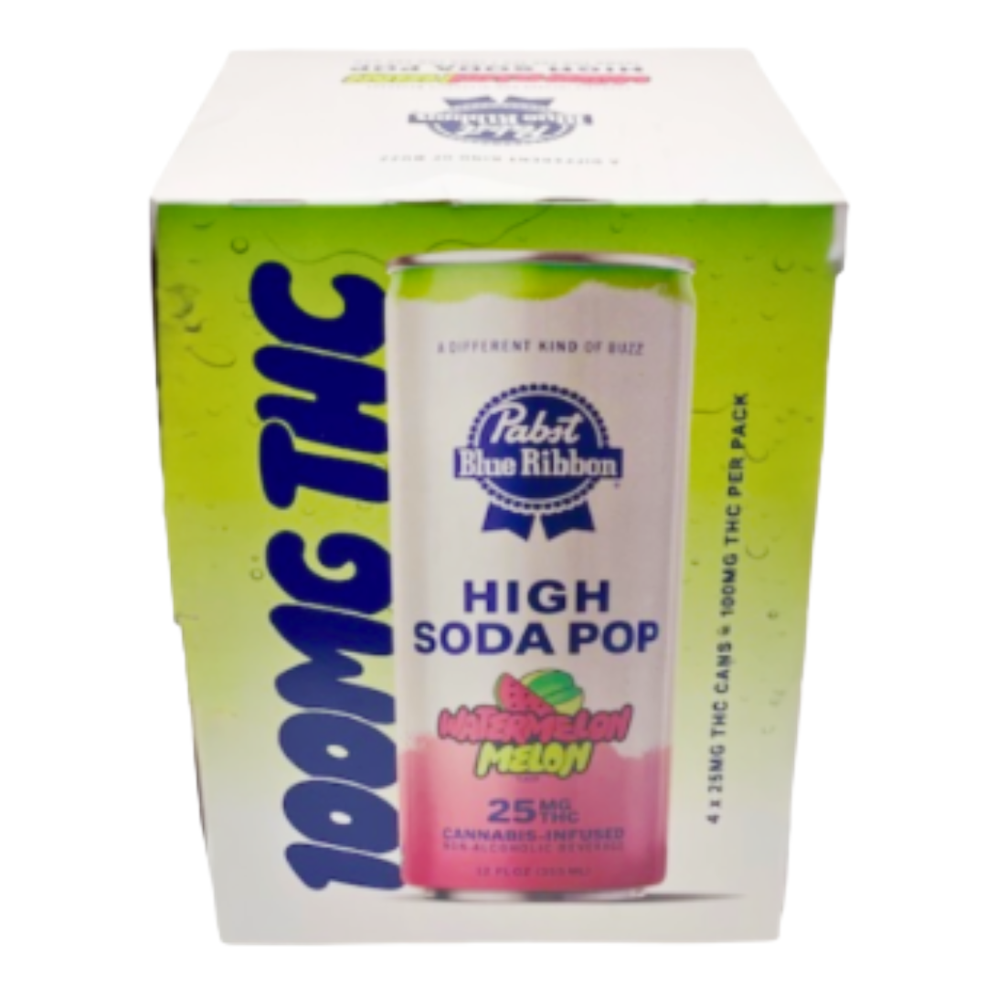 Photograph of product: PABST - BLUE RIBBON WATERMELON MELON SODA 25MG 4 PACK