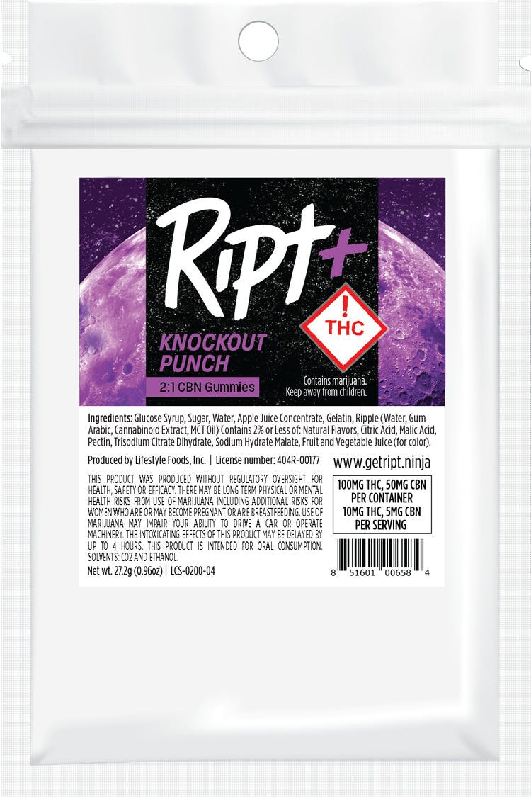 Photograph of product: Ript | Gummies | (I) Knockout Punch 2:1 CBN