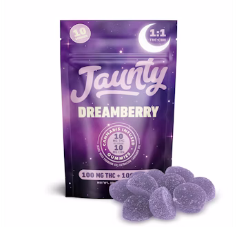 Photograph of product: Jaunty- Dreamberry Gummies-1:1 TH-oui:CBN-100mg-10pk