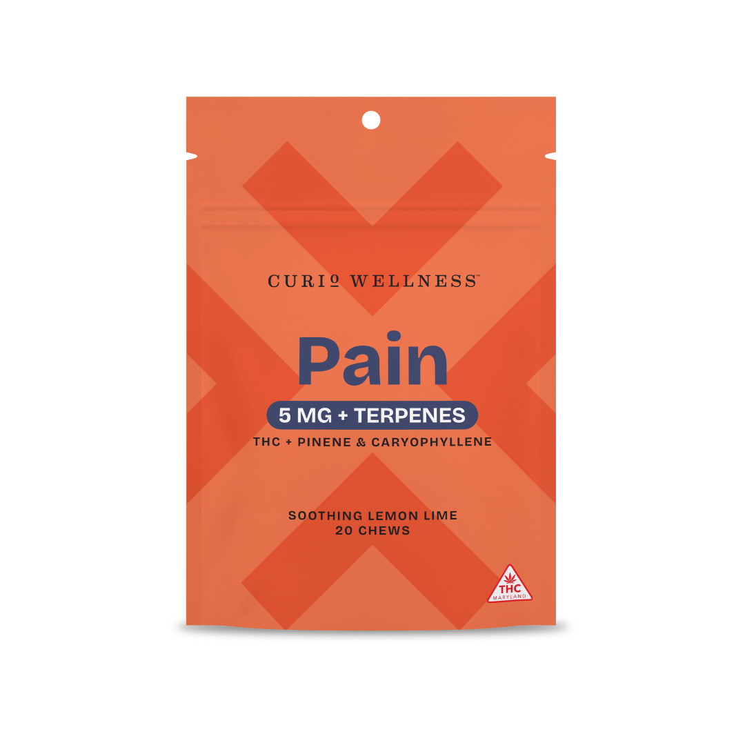 Photograph of product: Curio | Chews | PAIN | Terpene Infused | Soothing Lemon Lime | 20 x 5mg