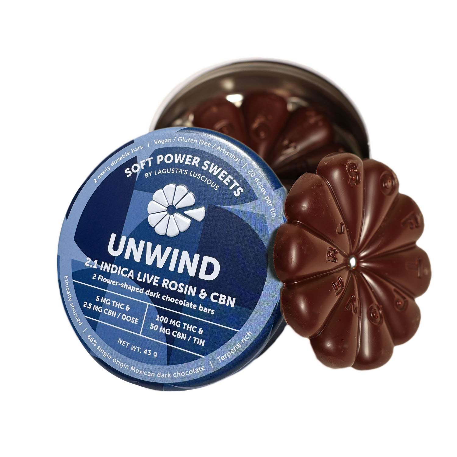 Photograph of Product: Soft Power Sweets - Unwind -Papaya Sundae - 20ct Live Rosin Infused Flower Shaped Chocolate Edibles
