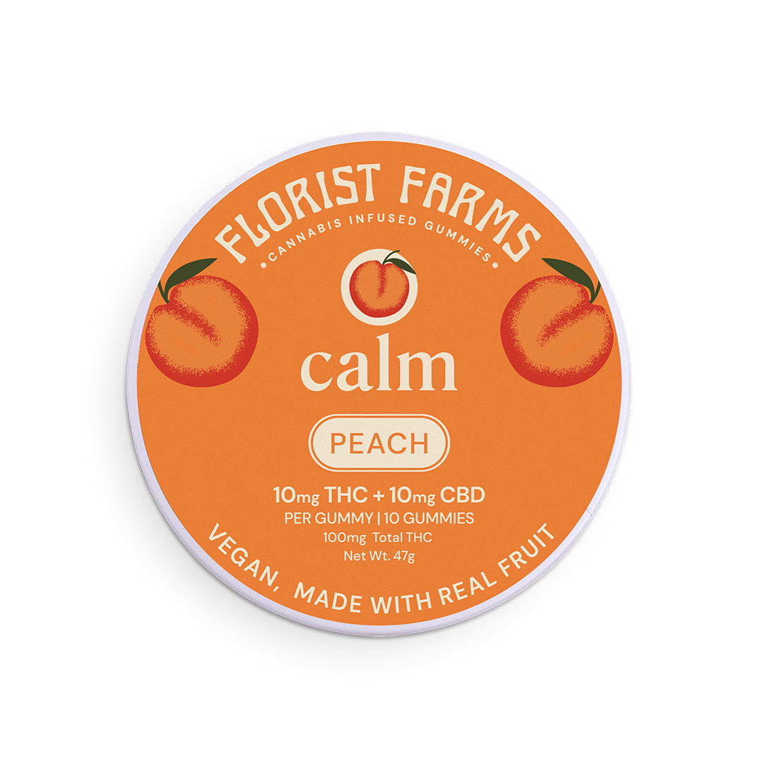 Photograph of product: Florist Farms Gummies Calm | 10pk (10mg) | Peach (TH-oui:CBD)
