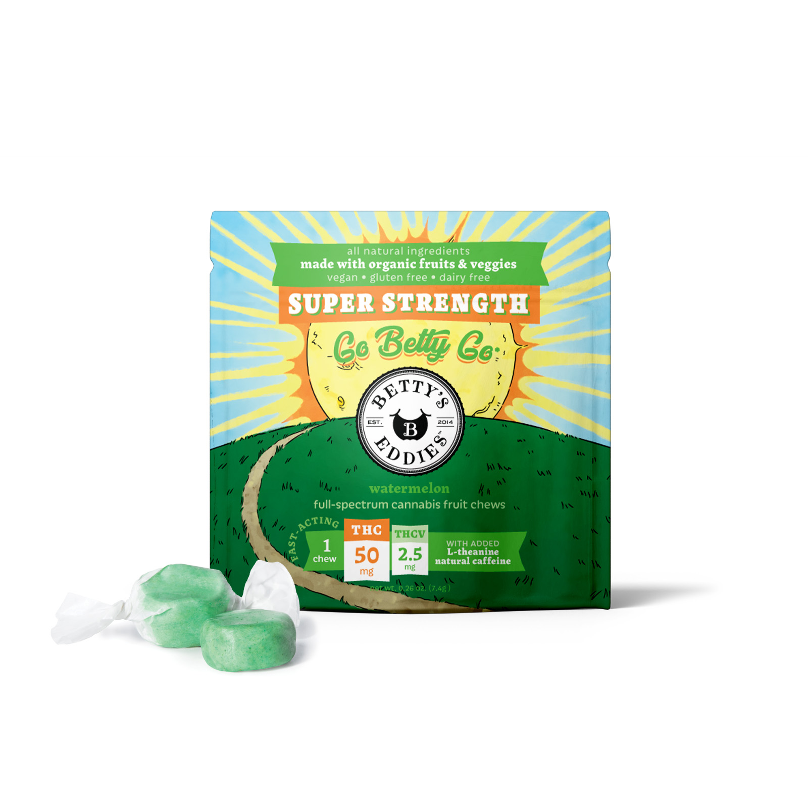 Photograph of product: Betty's Eddies-Fruit Chews-Watermelon 50mg (Single)