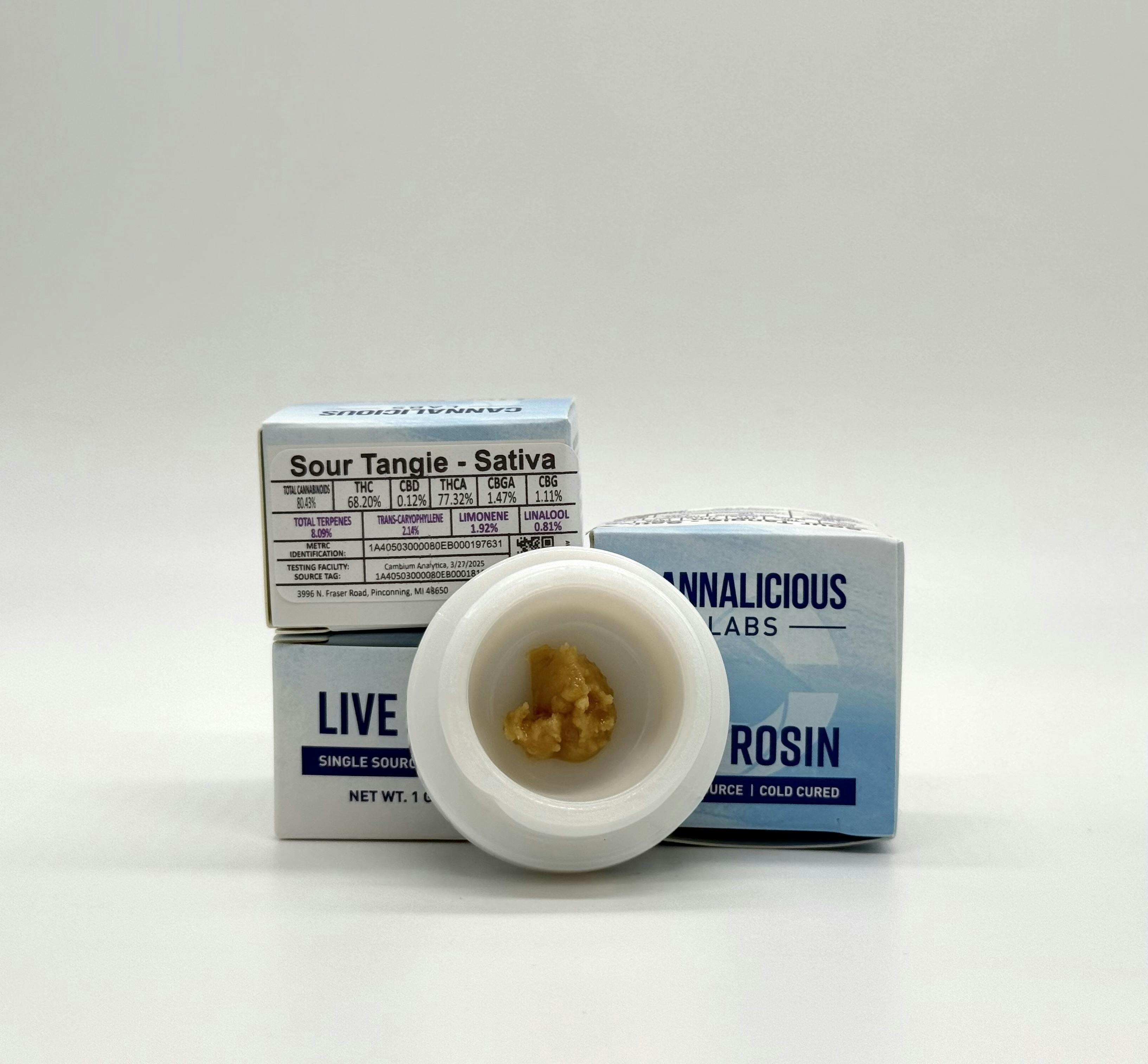 Photograph of product: Cannalicious 1g Sour Tangie (Oui'd) Live Rosin