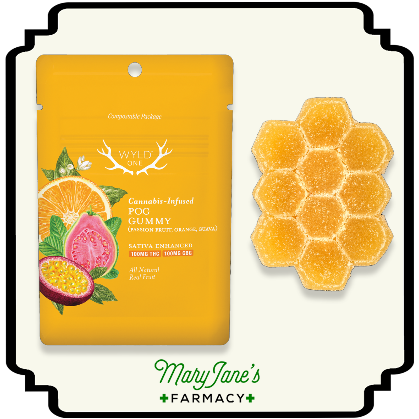 Photograph of product: Passionfruit Orange Guava  1:1 CBG One Gummy | 100mg