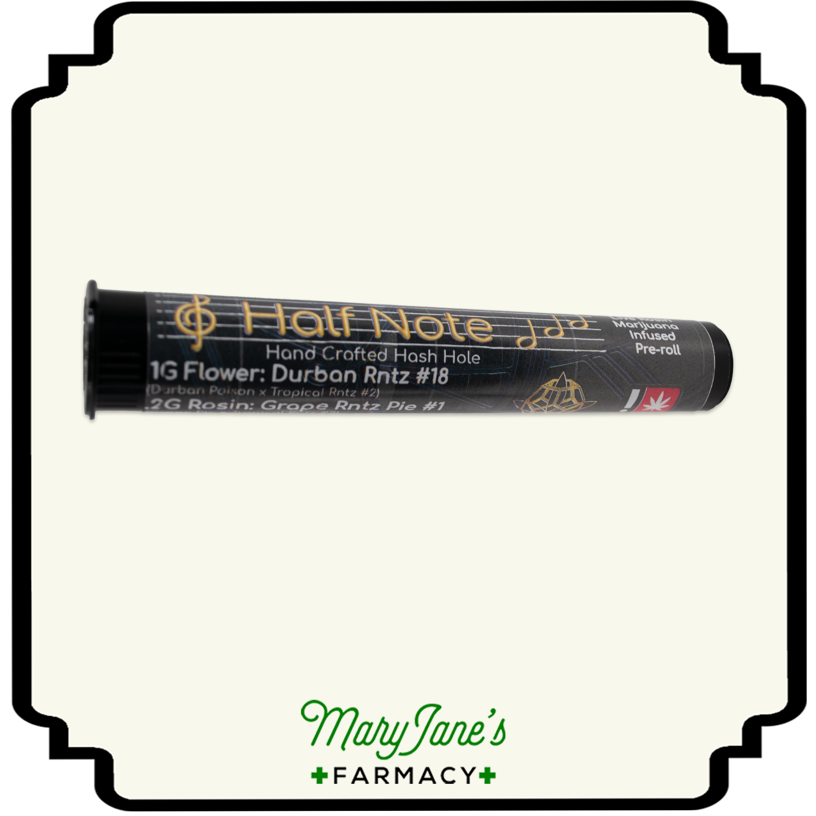 Photograph of product: Durban Rntz #18 x Grape Rntz Pie #1 Half Note Rosin Infused Pre-roll | 1g
