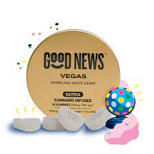 Photograph of product: Good News 100mg Gummies - Vegas Sparkling Grape 10 x 10mg ( Contains Caffeine)