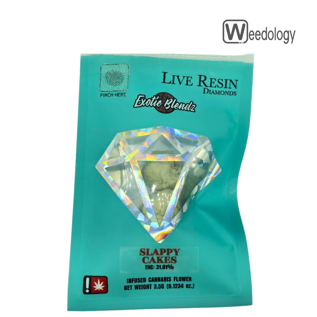 Photograph of product: Exotic Blendz 3.5g SLAPPY CAKES LR Diamond Infused Flower