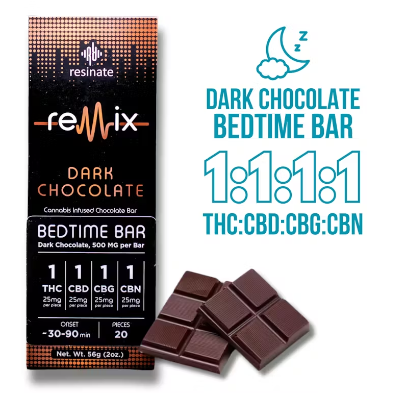 Photograph of product: Remix 1:1:1:1 Dark Chocolate Bedtime Bar - 100mg - Resinate