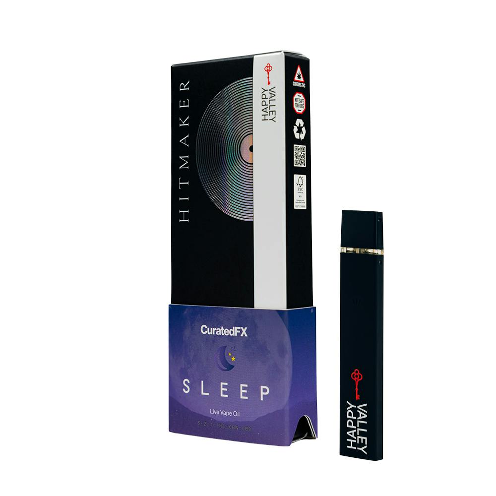 Photograph of product: Happy Valley Hitmaker  Curatedfx Sleep 2:1 Thc:Cbn .5g Disposable Vape