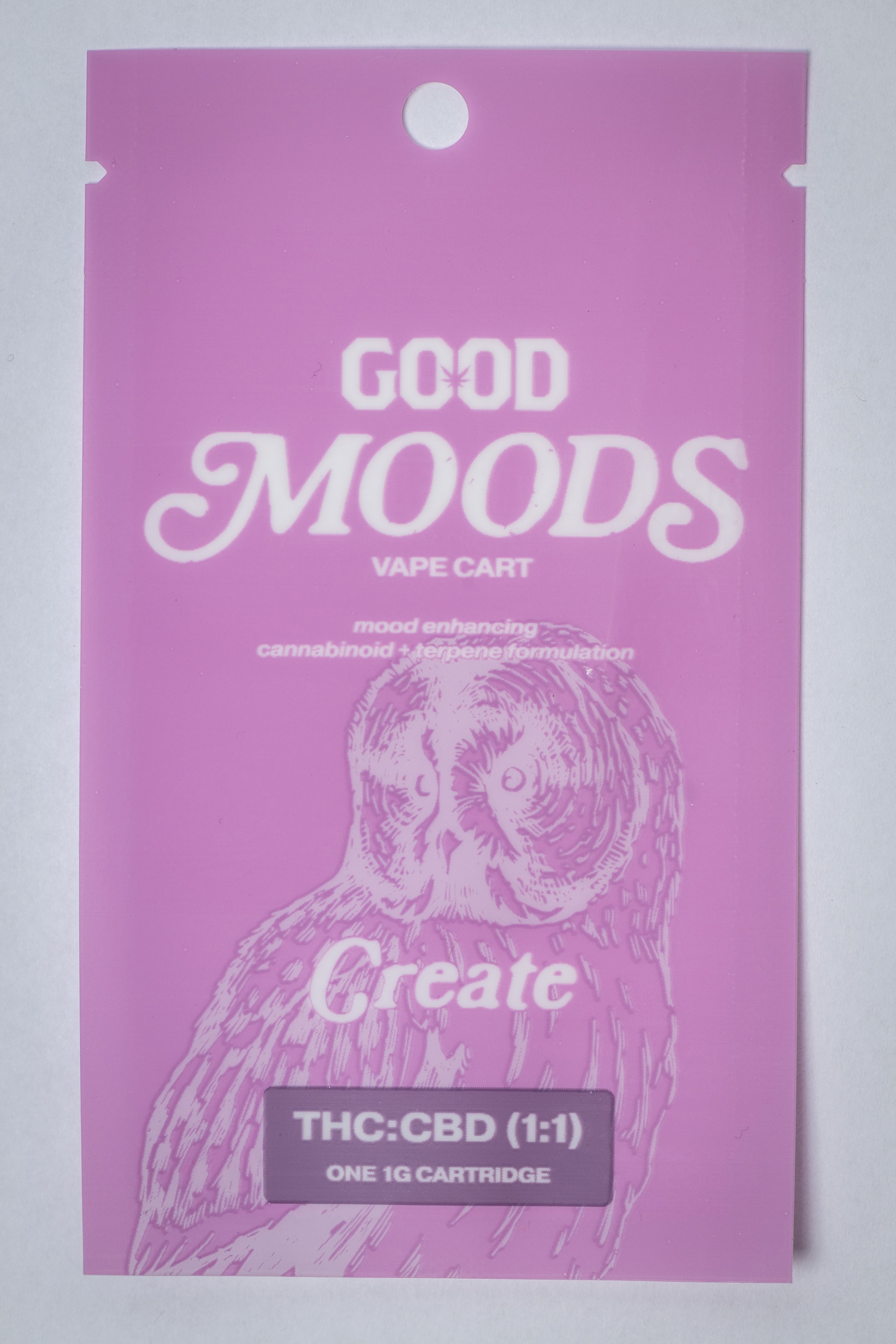 Photograph of product: *Moods* 1:1 Create 1g Vape Cartridge