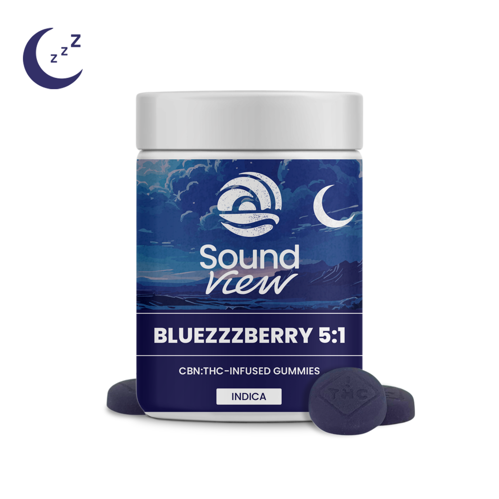 Photograph of product: SoundView BlueZZZberry 5:1 CBN Gummies T94.4 C488.8 (I) 20 Pack - 00120