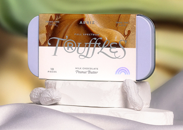 Photograph of product: AERIZ PEANUT BUTTER 10PK MILK CHOCOLATE TRUFFLES 100MG