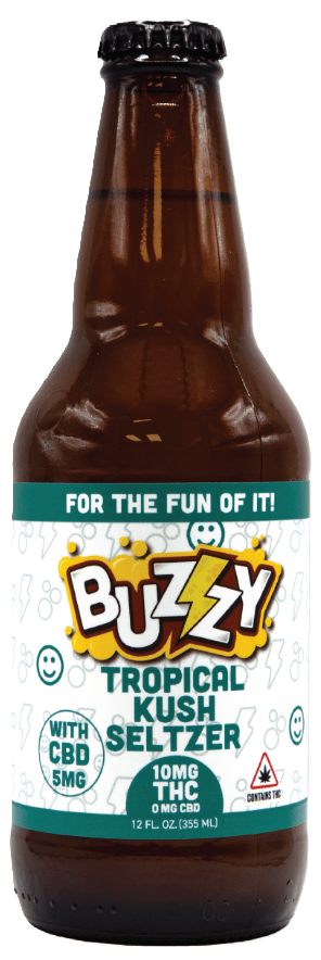Photograph of product: Buzzy Seltzer: Tropical Kush  (with CBD)