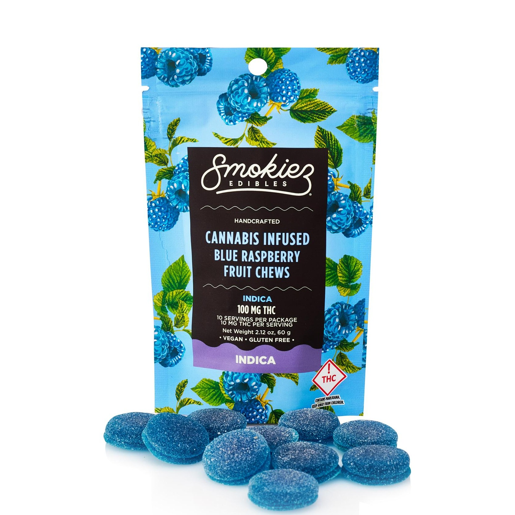 Photograph of product: Blue Raspberry (I) - 100mg Gummies - Smokiez