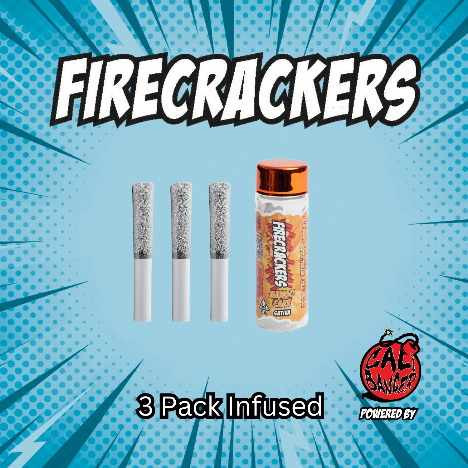Photograph of product: Firecrackers 3pk Infused Prerolls - Mango Cake