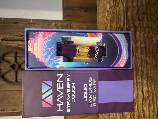 Photograph of product: Haven Strawberry Cough Liquid Diamond Vape Cartridge