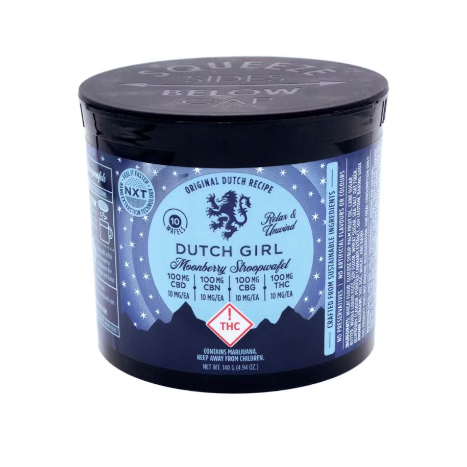 Photograph of product: 100mg  Moonberry 1:1:1:1 Stroopwafel | Dutch Girl