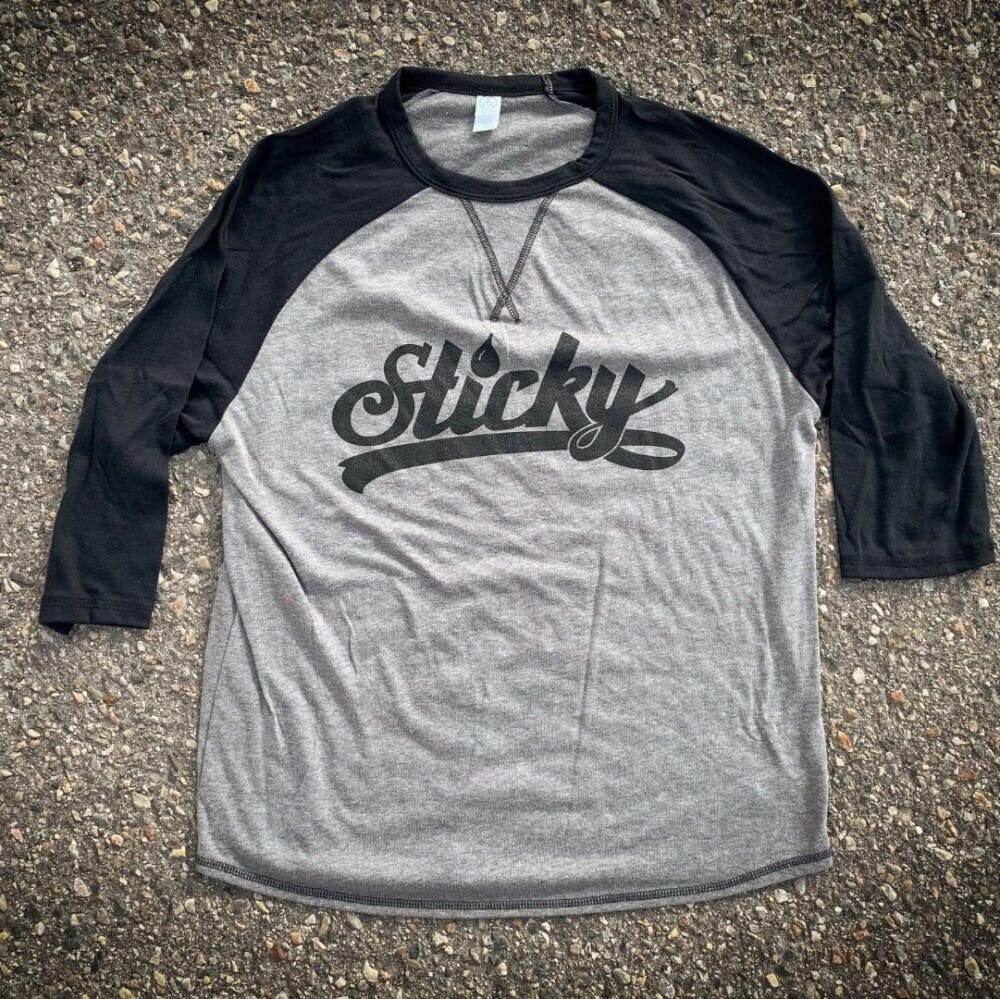 Photograph of product: Sticky Grey & Black Baseball Tee
