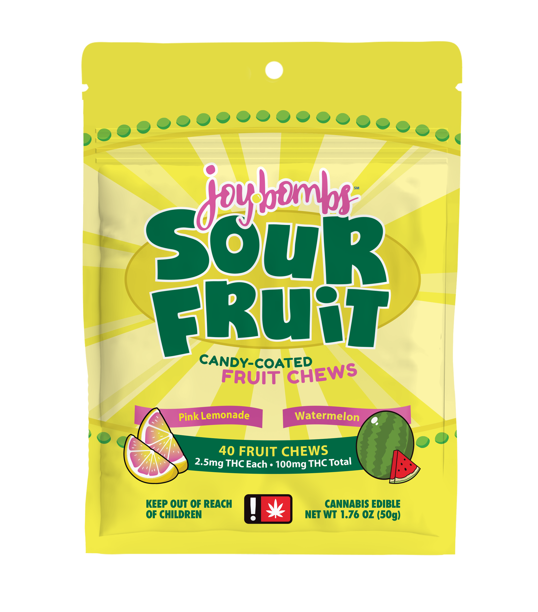 Photograph of product: Sour Fruit Chews 40pk TH-oui 100MG