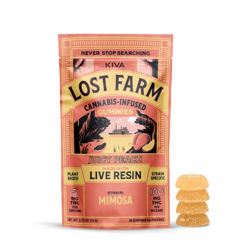 Photograph of product: Mimosa x Juicy Peach Live Resin Gummies | 100mg - Lost Farm