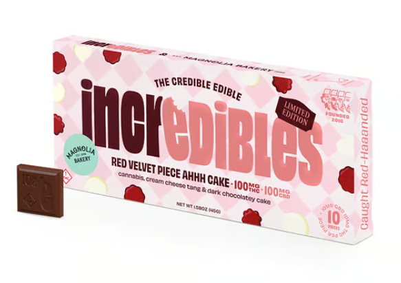 Photograph of product: Incredibles 1:1 Red Velvet Chocolate Bar 100mg (TH-oui:CBD)