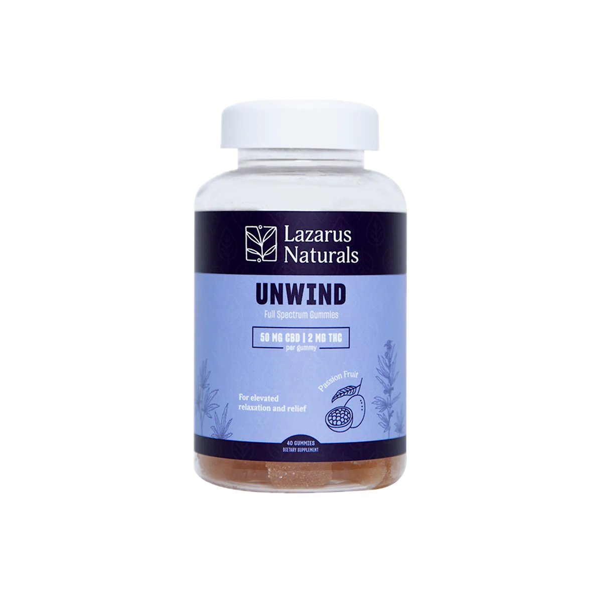 Photograph of product: Passion Fruit Unwind 40 Pack Gummies 2000mg CBD : 80mg TH-oui By Lazarus Naturals