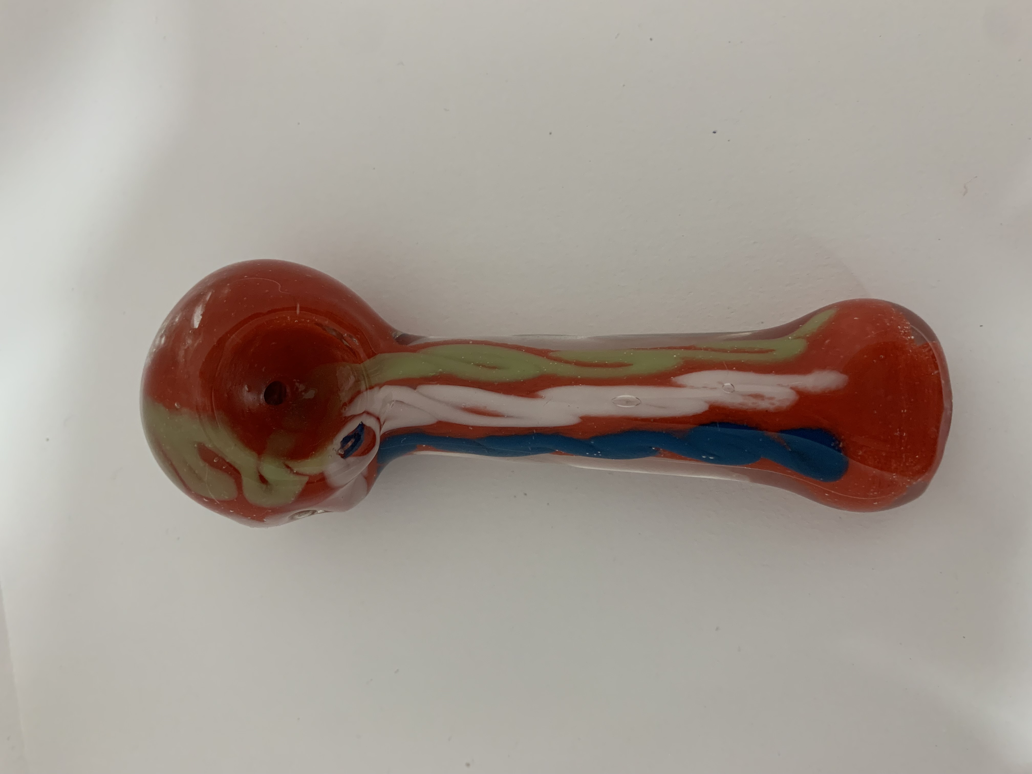 Photograph of product: Glass - 4" Frit multicolor Squiggle Striped Pipe - P3077