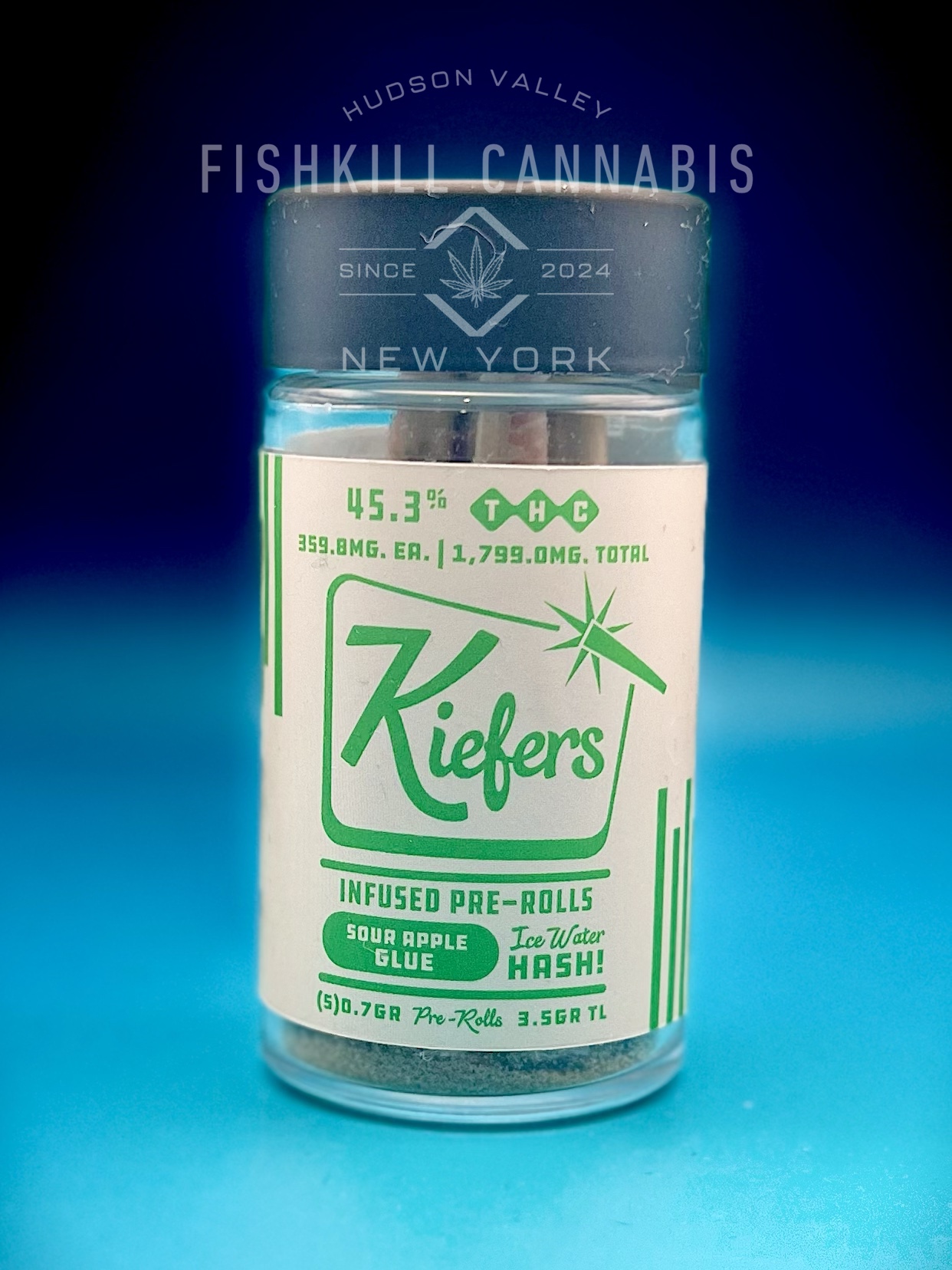 Photograph of product: Sour Apple Glue | infused 5pk pre-rolls | Kiefers