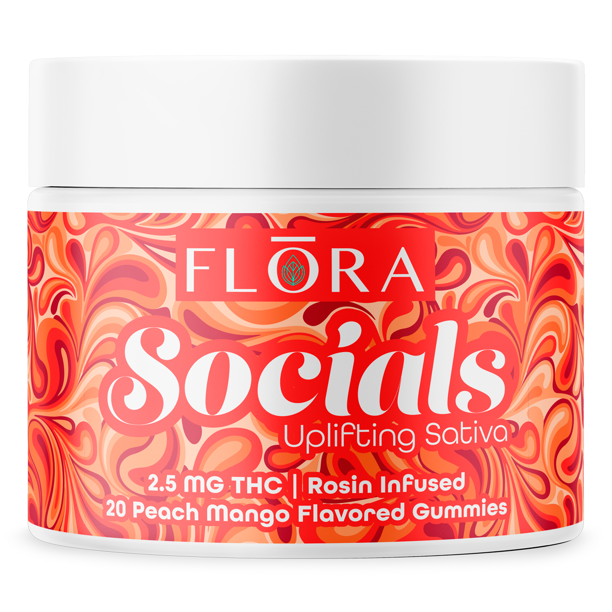 Photograph of product: Socials Rosin Gummies | Oui'd | Peach-Mango | 20-pack