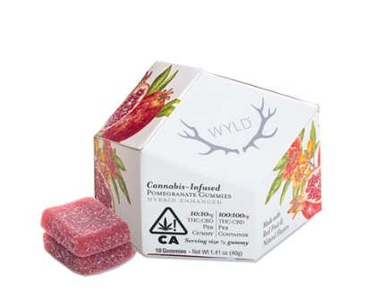 Photograph of product: WYLD POMEGRANATE 1:1 CBD GUMMIES 100 PK 10MG