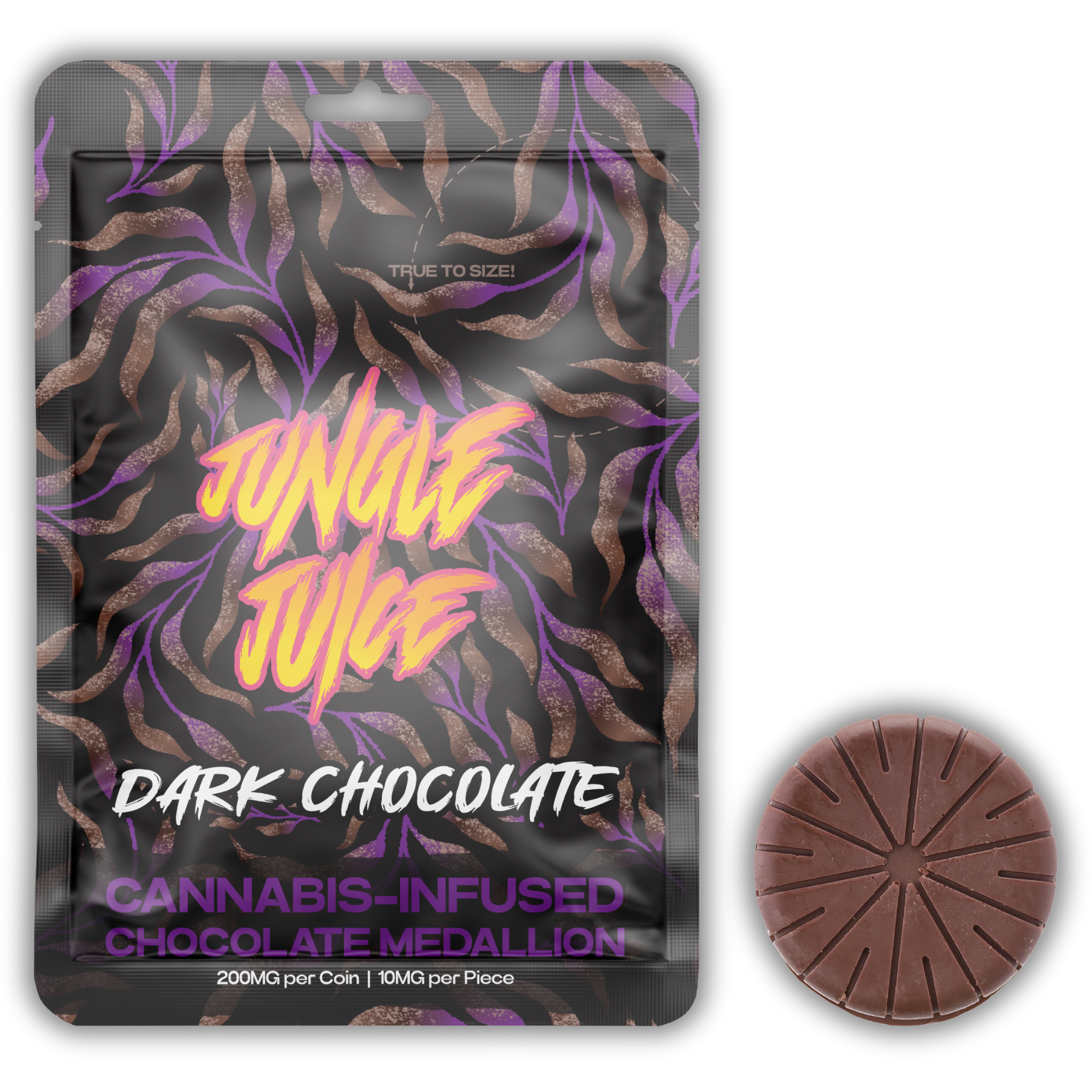Photograph of product: Jungle Juice | Chocolate Medallion | Dark Chocolate | 200mg