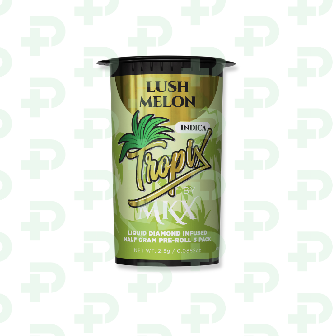 Photograph of product: MKX Tropix 5 Pack Liquid Diamond Infused Prerolls - Oui'd - Lush Melon