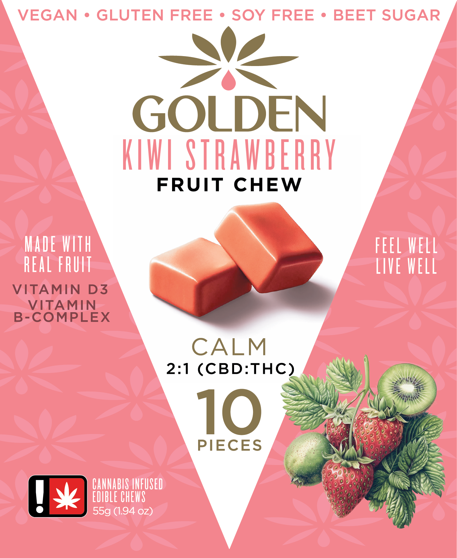 Photograph of product: Kiwi Strawberry Fruit Chew 10-Pack | Calm | 2:1 CBD:TH-oui