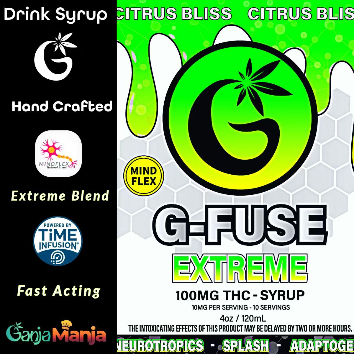 Photograph of product: Ganja Manja | G-Fuse Extreme Citrus Bliss | Fast Acting Syrup | 100mg