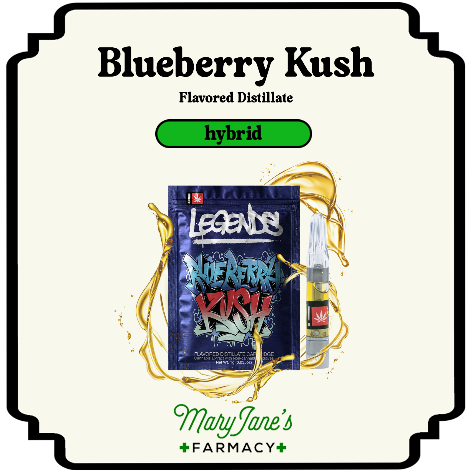 Photograph of product: Blueberry Kush Flavored Distillate Cartridge | 1g